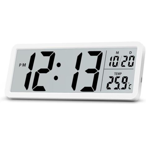 Bardusch - Horloge murale numérique LCD 8,5" à piles, grands chiffres, température, date, 12/24h, pour salon/chambre/bureau/cuisine (blanc)