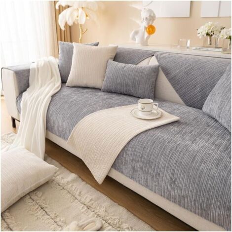 Bardusch-Housse de canapé en chenille antidérapante toute saison avec particules silicone, gris, 90x210 cm