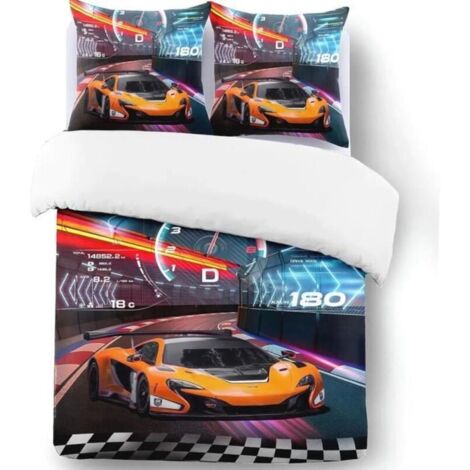 Bardusch-Housse de Couette - Voiture de Course - 200x200 cm - Microfibre - 2 Taies d\'oreiller - Enfant