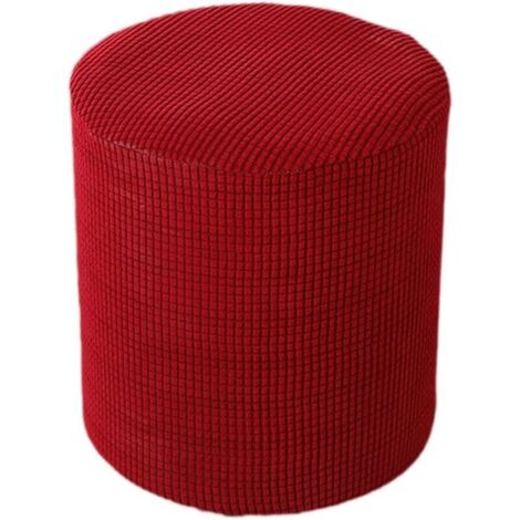Bardusch-Housse Pouf Ronde Gaufre Jacquard Velours Housse Repose-Pieds Élastique Protecteur Rouge Vin