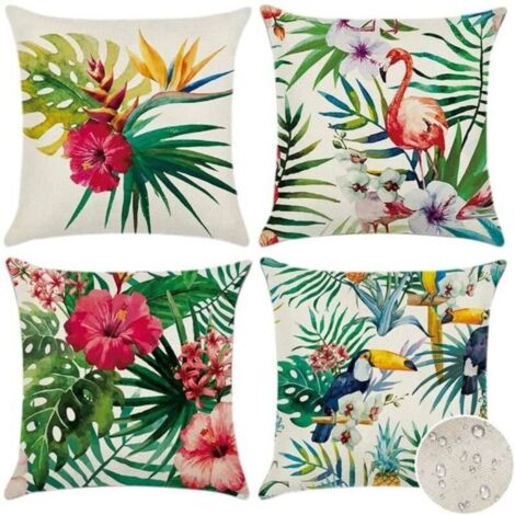 Bardusch - Housses de coussin d\'extérieur, lot de 4 housses de coussin de canapé à motif de petites fleurs assorties imperméables, 45 x 45 cm