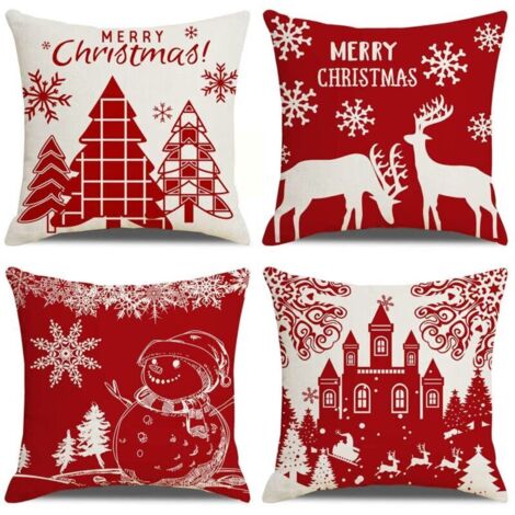 Bardusch-Housses de Coussin Joyeux Noël Lot de 4 Taie d'oreiller l'hiver Noël Wapiti Château Bonhomme de Neige Modèle Décoration pour Canapé Chambre Maison 45 x 45 cm