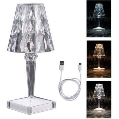 Bardusch - Ideen mit Herz Lampe de table LED effet cristal  Diamant  Lampe de chevet moderne  Décoration  25,5 cm de haut  Intensité variable et rechargeable [Classe énergétique A]