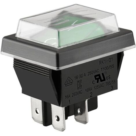 Bardusch Interrupteur à bascule ON-OFF DPST 4 bornes lumière verte 16A 250VAC avec couvercle étanche