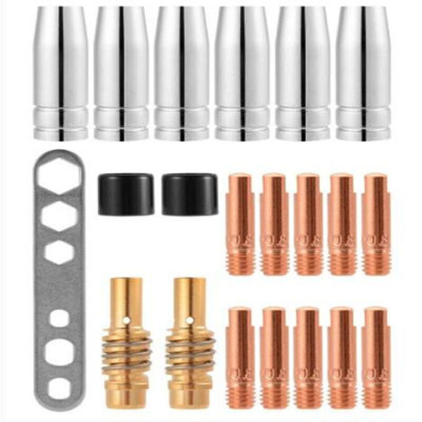 Bardusch-Kit de 21 supports de connecteurs de gaz pour buses de soudage MIG/MAG 15AK, embouts de contact M6 0,8 x 25 mm (10 embouts de contact, 6 buses, 2 connecteurs, 2 isolateurs, 1 outil)