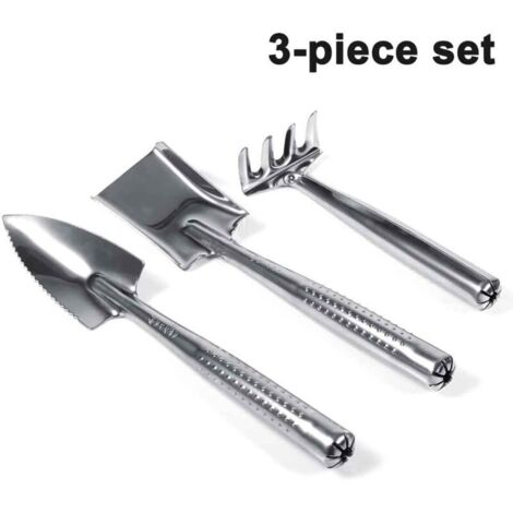 Bardusch - Kit de 3 mini outils jardinage manuels, pelle, bêche et râteau, pour plantes grasses et herbes