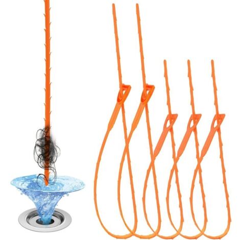 Bardusch Kit de nettoyage flexible en 5 pièces : spirale de 64 cm réutilisable pour évier, déboucheur de canalisations multidents de 50 cm pour toilettes.