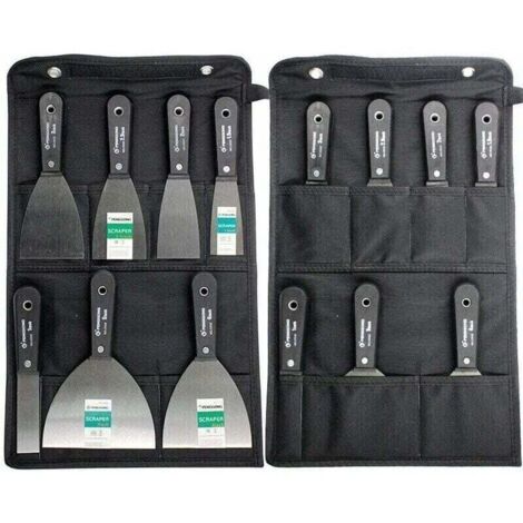 Bardusch-Kit de plâtrier, spatule en acier, couteau à mastic, kit 7 pièces avec sac de rangement, grattoir mural avec manche en plastique antidérapant