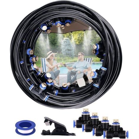 Bardusch - Kit d’Irrigation système de brumisateur extérieur 20m avec 23 Buses de Brume avec Joint en T, système de Refroidissement.