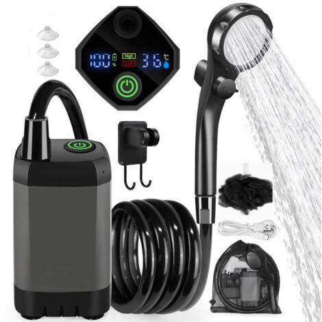 Bardusch - Kit Douche de Camping, 7800 mAh Douche Portable, Pompe de Douche Électrique Rechargeable, Douche Camping avec Afficheur Intelligent, Tête de Douche Réglable et Tuyau, pour Extérieure,Campin