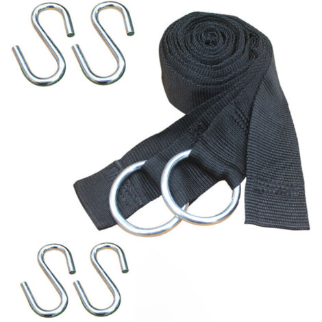 Bardusch-kit fixation hamac arbre incl 2 sangles en polyester résistants aux UV 2,5m long 5cm large et 4 crochets S en acier poids supporté 300kg