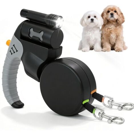Bardusch - Laisse pour Chien, Laisse Rétractable pour Chien, Laisse Rétractable De 3 M Pet, sans Enchevêtrement, Double Laisse Rétractable, Réfléchissant pour Chiens De Petite À Moyenne Taille, Noir E