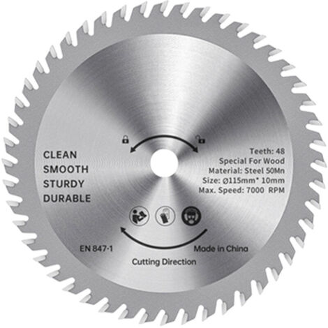 Bardusch - Lame de scie circulaire TCT - 115 mm - Coupe-bois - Acier allié - 48 dents - Scie prête à l'emploi - Pour le travail du bois - Coupe lisse - 32 mm - Mandrin