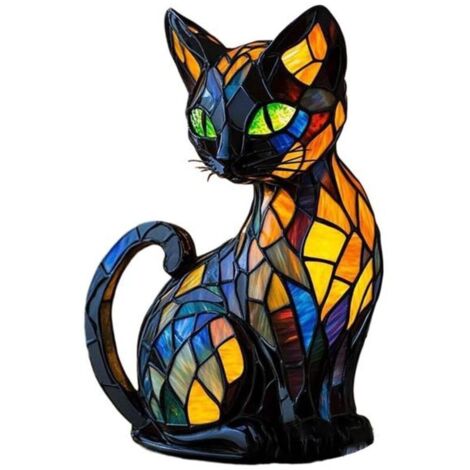 Bardusch - Lampe À Vitrail D\'animaux - Lampe De Chat En Vitrail Vintage  Table De Chevet D\'animaux À La Main À La Main Lumière De Nuit