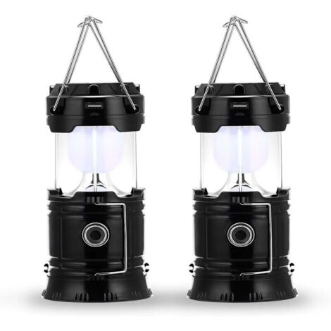 Bardusch-Lampe de camping à LED, prise et rechargeable solaire, avec batterie externe, étanche et coupe vent, pour randonnée, camping, urgence, ouragan, pêche de nuit, IP66 étanche, pack de 2