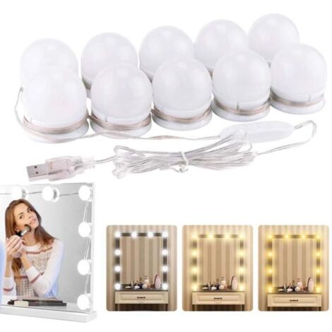 Bardusch - Lampe De Miroir Led Lumiere Miroir, 10 Ampoules Hollywood de Dimmable et 3 Couleurs, Pour Miroir de Maquillage et Coiffeuse