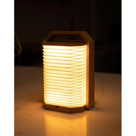 Bardusch - Lampe de table bois bambou poignée, lanterne japonaise LED rechargeable, intérieur/extérieur/fête