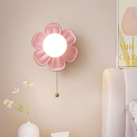 Bardusch - Lampe Murale Bébé Fleur Applique Murale avec Interrupteur 3 Couleurs Température de la Lampe Nuit G9 Intérieur Lampe pour Chambre d'enfant avec Interrupteur à Tirette Eclairage Mural 7W,Ros