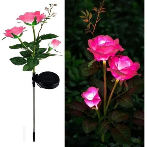 Bardusch - Lampe solaire led à 3 têtes en forme de rose, éclairage d'extérieur, décoration de jardin, pelouse, paysage, rose