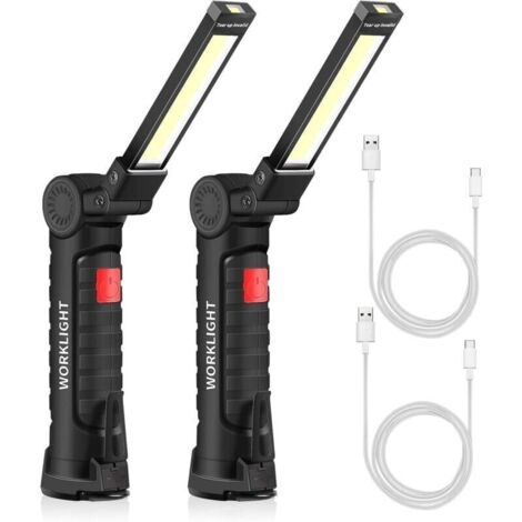 Bardusch-Lampe torche rechargeable USB torche LED travail lumière Portable magnétique  crochet suspendu pour lampe de réparation de camping en plein air (2PCS petit)