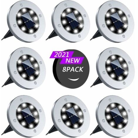 Bardusch-Lampes Solaires Extérieures, 8 Pièces Lampes Solaires Solaires Extérieures Imperméables 8LED Lampes Solaires Encastrées pour Passerelle (Blanc Froid)