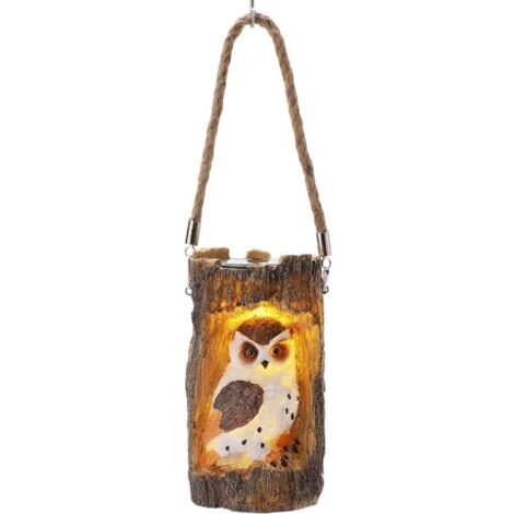 Bardusch-Lanterne solaire de jardin, lampe solaire à suspendre avec corde, lampe d'extérieur étanche en forme de souche de hibou pour terrasse, cour, allée, décoration(10 x 18cm)
