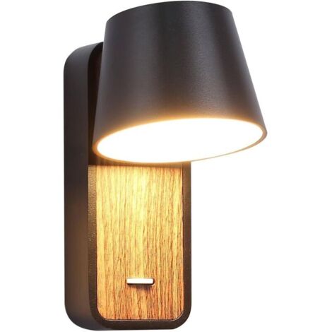 Bardusch-LED Applique murale LED de lecture noire avec interrupteur sur base en bois Spot orientable 5 W 3000 K pour lit tête de salon