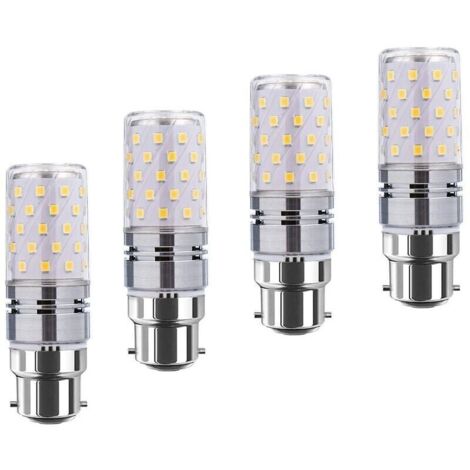 Bardusch-LED B22 de maïs Bulbs12W, 100W Incandescent équivalent, 1200lm, blanc chaud 3000K ampoules Chandelier, Bougie décorative Culot B22, lampe LED non graduables, Pack 4 [Classe énergétique A+]