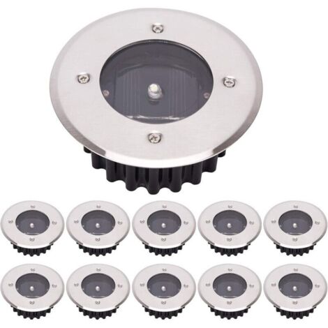 Bardusch-LED Lampe solaire au sol 10 Pack, lumière extérieure, Réverbère Lumières, Ensevelies Lumière, étanche IP65 (Blanc Froid, Rond) [Classe énergétique A+]