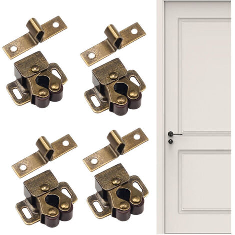 Bardusch Loquet à ventouse pour meubles (4 pièces), loquet à ressort pour armoire, verrou à rouleau, quincaillerie, loquet à ventouse pour portes d'armoire doubles, verrou à ressort, loquet de porte à