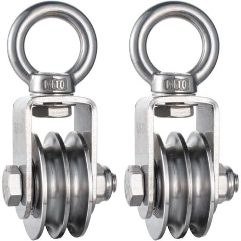 Bardusch-Lot 2 poulies doubles – inox – corde 8 mm – charge 500 kg – 2 roulements billes