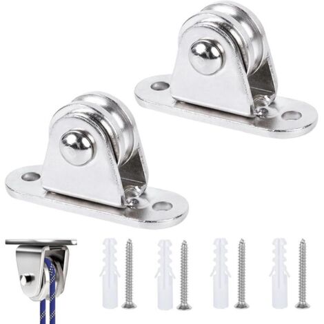 Bardusch-Lot 2 poulies renvoi métal – bloc sur pied – 4 vis + douilles blanches – cordes