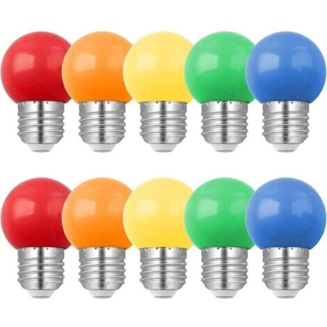 Bardusch-Lot de 10 Ampoule Couleur LED E27 1W, Équivalent Incandescence 10W, 1W G45 Ampoule Écoénergétique Colorée, Ampoule Mini Globe, Rouge Vert Bleu Orange Jaune, pour Mariages, Halloween, Noël