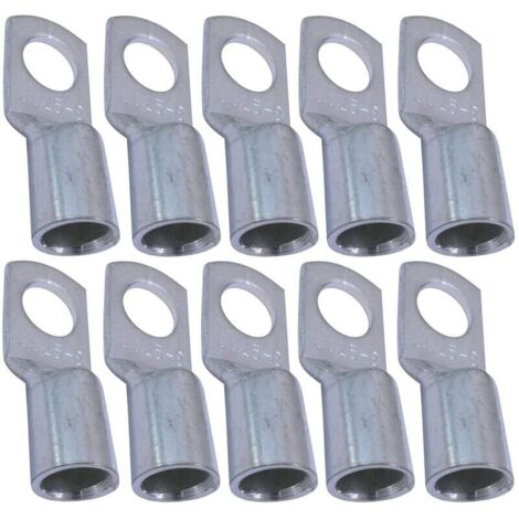 Bardusch-Lot de 10 Cosses Electriques à Oeillet Tubulaire Oeil Ø8mm Non Isolées pour Conducteur 25mm² Connecteur de Fil Electrique Serrage Couleur Argent