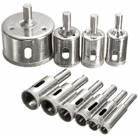 Bardusch-Lot de 10 forets diamantés pour scie cloche 3 à 50 mm Pour céramique, verre, porcelaine, marbre, granit(3/4/5/6/8/10/12/18/20/22/25/50mm)