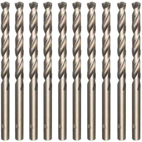 Bardusch-Lot de 10 forets hélicoïdaux dorés en acier rapide M35 et cobalt Pour percer l'acier inoxydable, les aciers durs, la fonte, le cuivre, l’aluminium, le bois et le plastique 5 mm x 86 mm