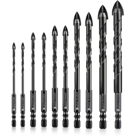 Bardusch – Lot de 10 mèches en céramique pour perçage verre et carrelage – Tige hexagonale – Diamètres 3 à 12mm – Résistantes à l'usure