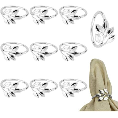 Bardusch-Lot de 10 ronds de serviette feuille argentés en métal, pour Thanksgiving, Pâques, mariage ou dîner familial