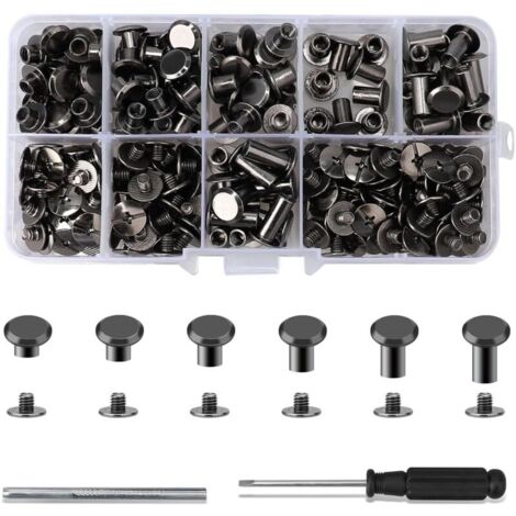 Bardusch - Lot de 110 Rivets en Cuir, Vis de reliure , Rivets de Reliure à Tête Plate vis de livre 4/5/6/8/10/12 mm, bouton pour la décoration du cuir DIY,sacs,travaux manuels,colliers,ceintures