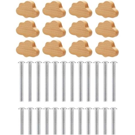 Bardusch-Lot de 12 boutons boho en bois durables, formes de nuages pour armoires, meubles