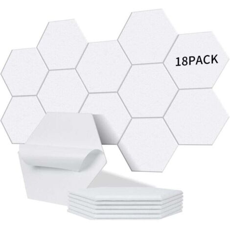Bardusch-Lot de 18 panneaux acoustiques hexagonaux autocollants I Isolation phonique efficace haute densité (230kg/m³) NRC 0.95 – Parfaits pour murs et portes,, salle de jeux, Porcelaine blanche