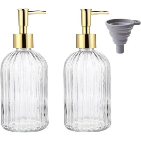 Bardusch-Lot de 2 distributeurs de Savon en Verre nervuré avec Entonnoir en Silicone Doré