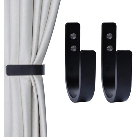 Bardusch-Lot de 2 embrasses de rideaux en bois en forme de U, fixation murale (noir, 2)