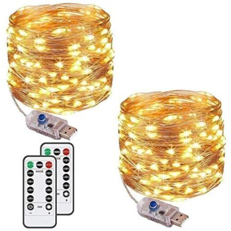 Bardusch - [Lot de 2] Guirlande Lumineuse 100 LED 10M 8 modes Alimenté par USB guirlande led IP65 pour l'extérieur et l'intérieur en cuivre avec minuterie à distance pour chambre, fête, Noël (blanc ch