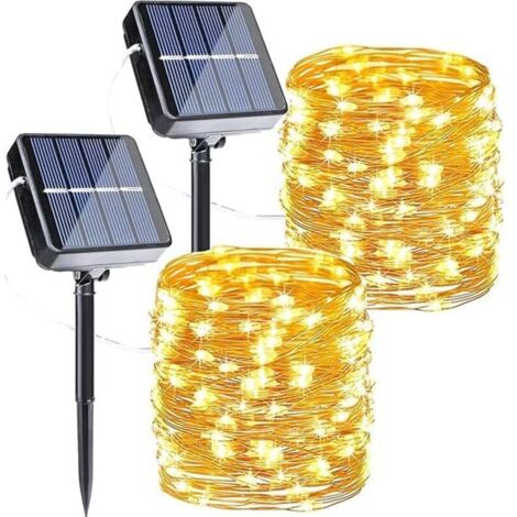 Bardusch - Lot de 2 Guirlande Solaire Exterieur Jardin, 12m 100LED Lumineuse Étanche, 8 Modes Guirlande Lumineuse Exterieure Solaire Fil de Cuivre pour Jardin Terrasse Cour Noël Mariage Fête, Blanc Ch
