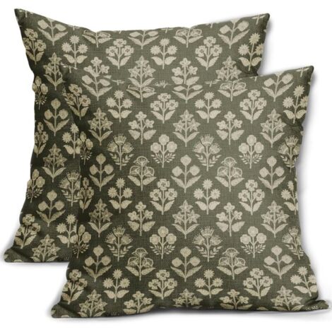 Bardusch Lot de 2 Housses de Coussin décoratives rustiques à Motif Floral Vintage pour extérieur, Ferme, Printemps, été, canapé, lit, 45,7 x 45,7 cm, Vert Olive