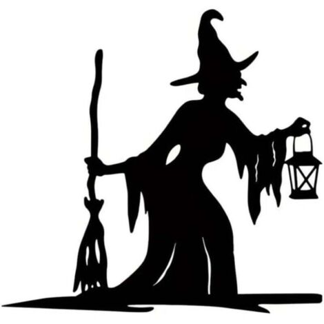 Bardusch-Lot de 2 lanternes de sorcière sur branche, silhouette en acier, décoration murale extérieure en métal pour la maison, le jardin ou la terrasse, statue à piquer, noir