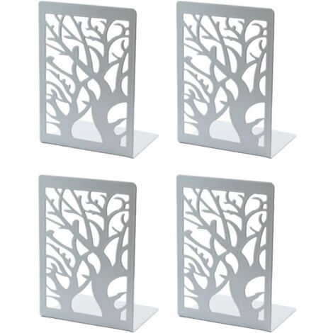 Bardusch-Lot de 2 paires de serre-livres blancs en métal avec un design de branche, idéal pour décorer votre bureau ou maison