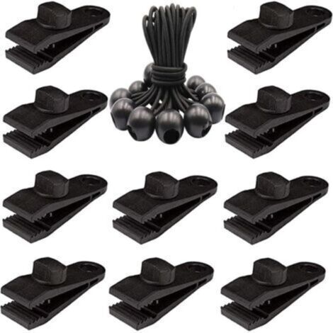 Bardusch Lot de 20 clips de bâche robustes – Pinces de tente à vis pour bâche avec boule élastique pour auvent, auvents, pergola, couvertures en toile, camping en plein air, piscine.