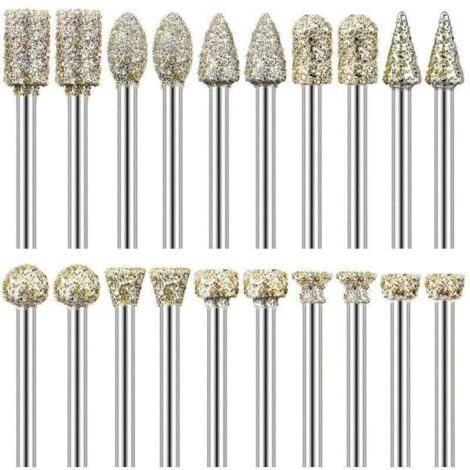 Bardusch-Lot de 20 Fraises Diamantées Tige 1/8" Compatible avec Dremel pour Sculpture Gravure Meulage Polissage de Pierre, Roche, Verre, Céramique